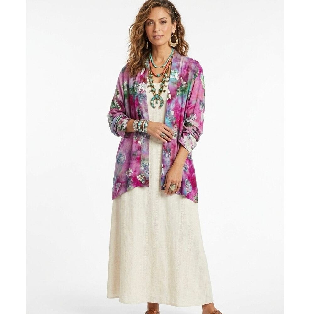 NWT SOFT SURROUNDINGS Women's L Floral Watercolor Rayon Kimono Top